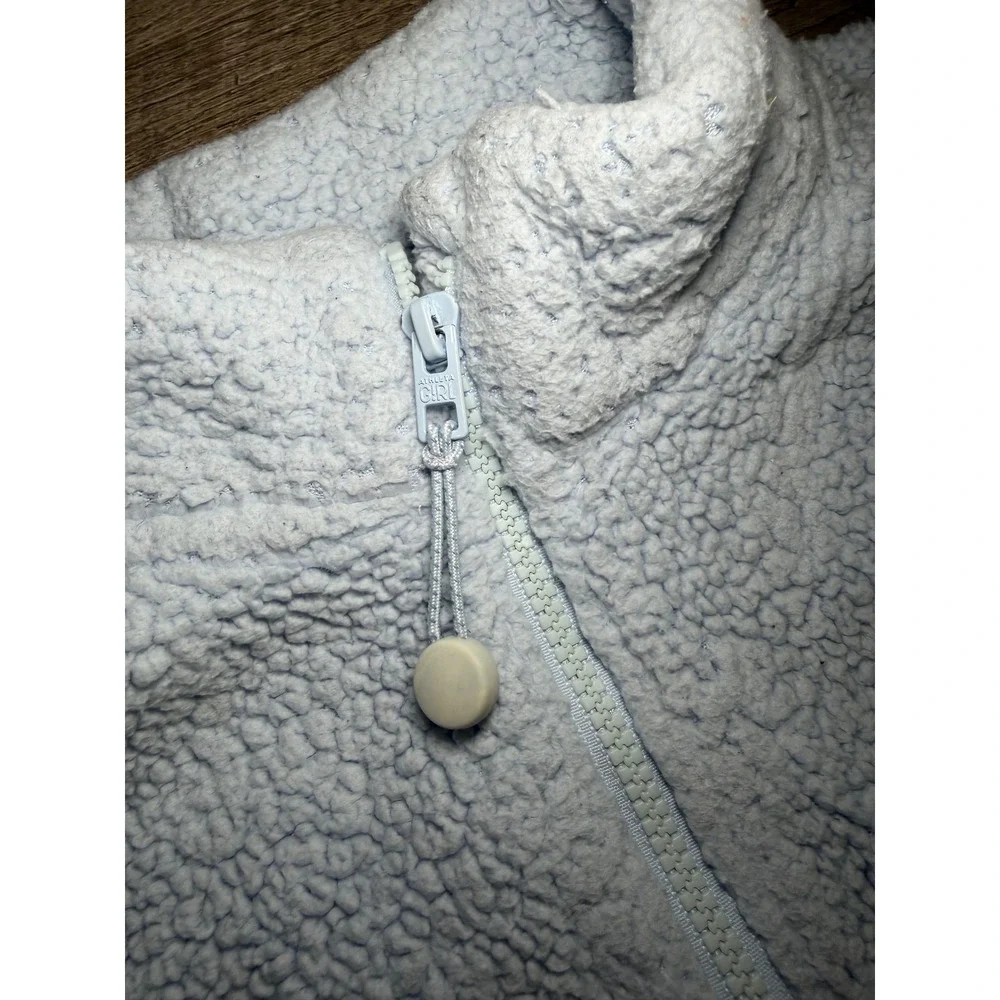 Athleta Girl Tugga Sherpa Fleece Jacket Light Blue Full Zip Thumbholes Size L 12